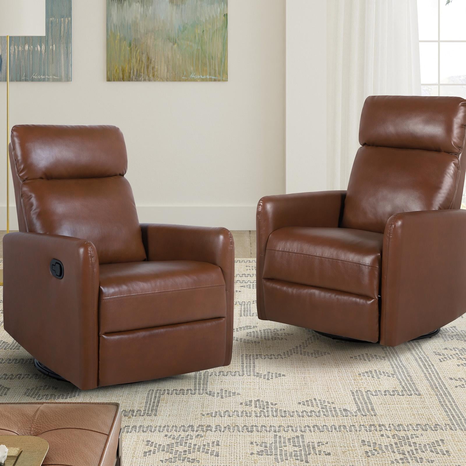 Set of 2 Leather Recliners Chairs 360 Swivel Rocking Sofa Armchairs