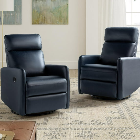 Set of 2 Leather Recliners Chairs 360 Swivel Rocking Sofa Armchairs Manual Reclining Push Back Lounge Living Room Home Theater Navy