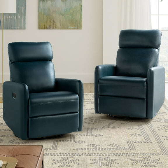 Set of 2 Leather Recliners Chairs 360 Swivel Rocking Sofa Armchairs Manual Reclining Push Back Lounge Living Room Home Theater Turquoise