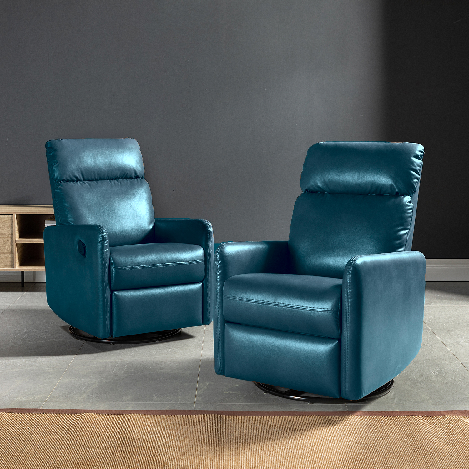 Set of 2 Leather Recliners Chairs 360 Swivel Rocking Sofa Armchairs