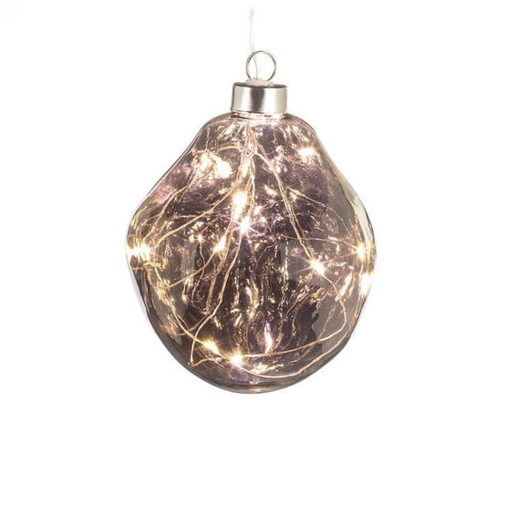 Set of 2 Led Lit Gray Ball Ornament