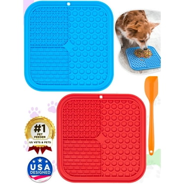 Set of 2 Lick Mats for Cat & Dog (Blue & Red), Slow-Feeder Pads w/ Suction Cups Pet Treat Feeding Mat by EcoEarth