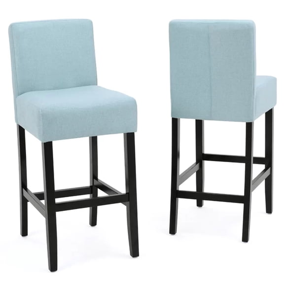 Set of 2 Light Blue Fabric Barstools - 30" Seat Height, Solid Rubberwood Frame, Ergonomic L-Back, Modern Kitchen Island & Bar Counter Seating