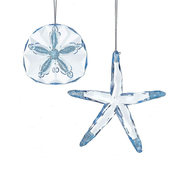 Kurt Adler 2-Piece Light Blue Starfish & Sand Dollar Ornament Set for Christmas Trees