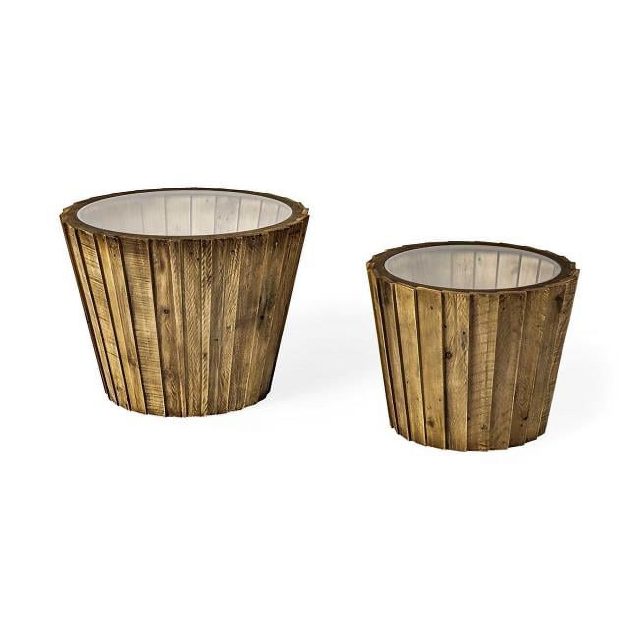 Set of 2 Light Brown Wood Accent Tables with Glass Round Top