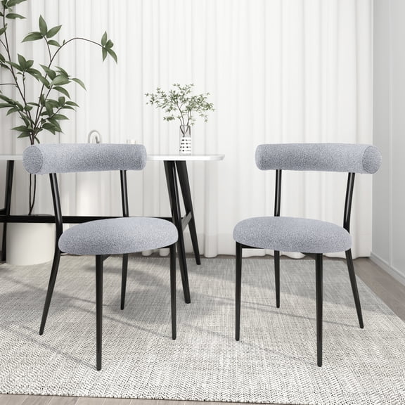 Set of 2 Light Grey Fabric Upholstered Dining Chairs