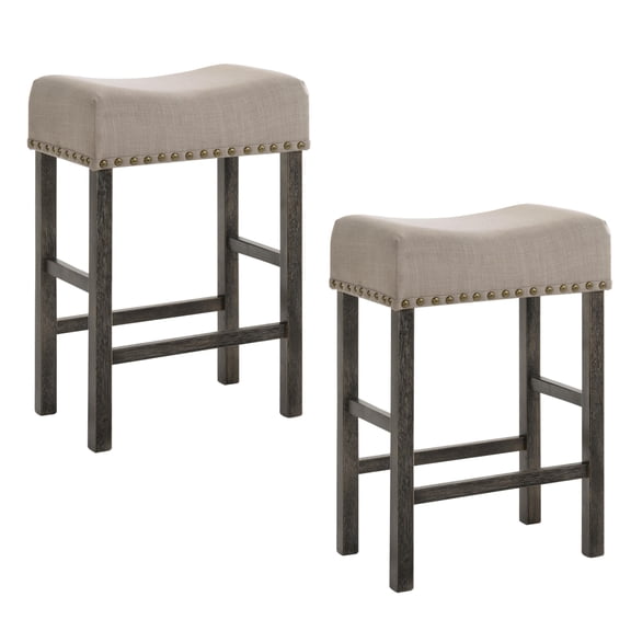 Set of 2 Linen Counter Height Stool, Armless Kitchen Chair, Diner Chair for Home Dining Room (Gray)
