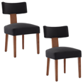 thumbnail image 1 of Set of 2 Linen Fabric Modern Armless Dining Chairs with Curved backrest and Solid Wooden Legs for Dining Room Living Room (Black), 1 of 11