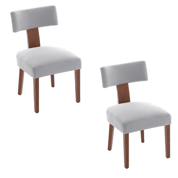 Set of 2 Linen Fabric Modern Armless Dining Chairs with Curved backrest and Solid Wooden Legs for Dining Room Living Room (Gray)