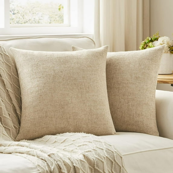 Set of 2 Linen Pillow Covers 16x16 Inch Rustic Square Decorative Throw Pillow Covers for Sofa Couch Farmhouse Home Decorations