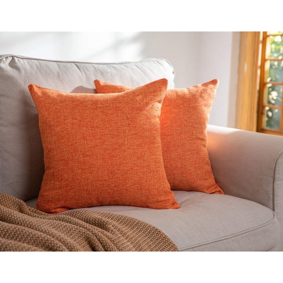 Set of 2 Linen Throw Pillow Cases Solid Square Decorative Pillow Covers  for Couch Sofa Bed Chair,Natural Linen
