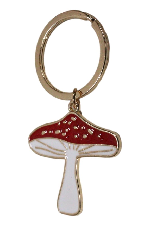 Set of 2 Lucky Toadstool Mushroom Metal Fortune Talisman Keyrings Keychains