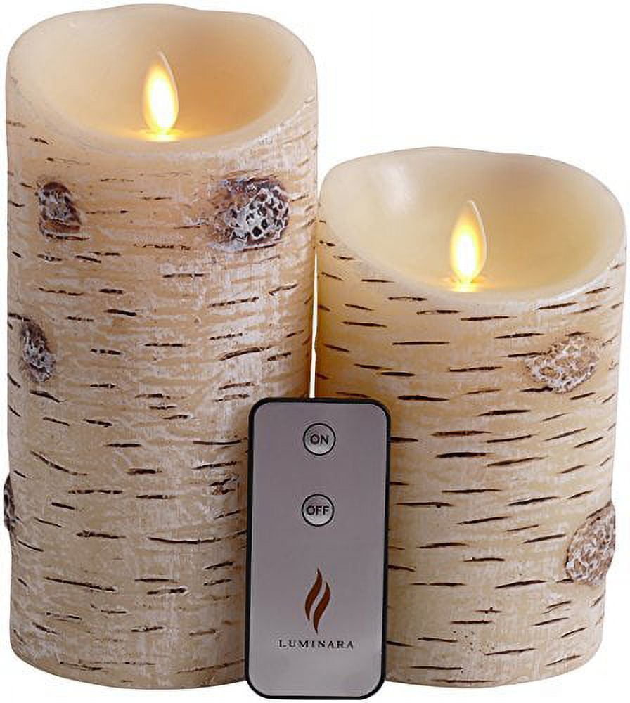 Set of 2 Luminara Birch Bark Flameless Candles 3.75x5 3.75x7 Birch