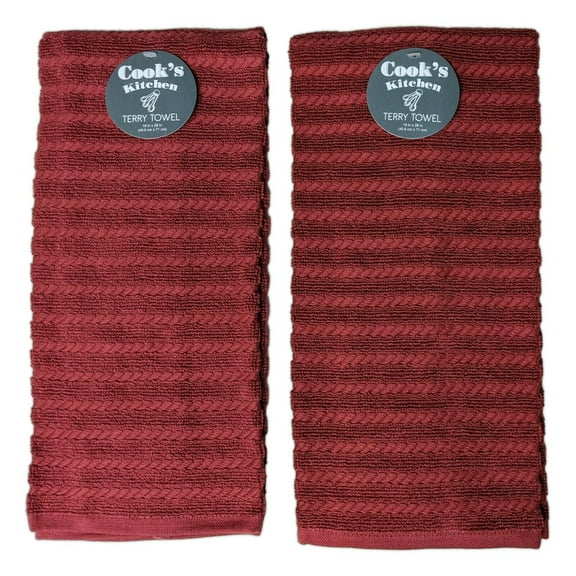 Set of 2 MARSALA Dark Red Textured Terry Kitchen Towels by Kay Dee Designs