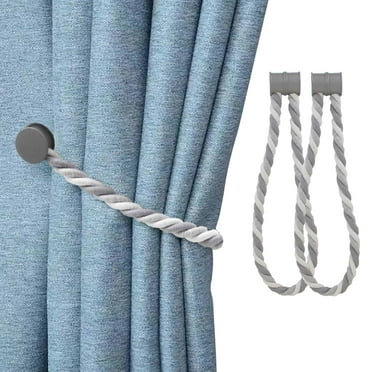 Set of 2 Magnetic Braided Cord Curtain Tiebacks – Durable Woven Design for Easy Use – Gray