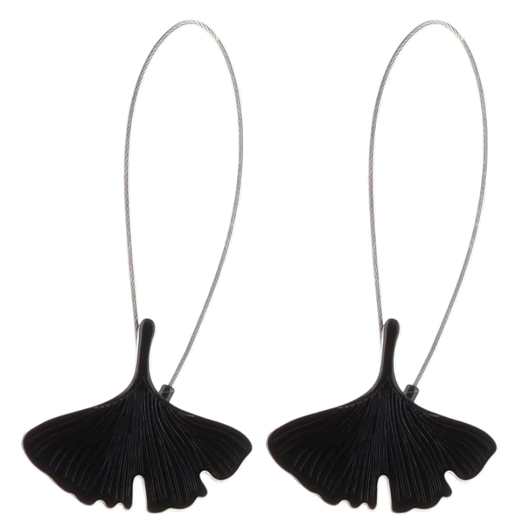 Set of 2 Black Metal Ginkgo Leaf Magnetic Curtain Tiebacks