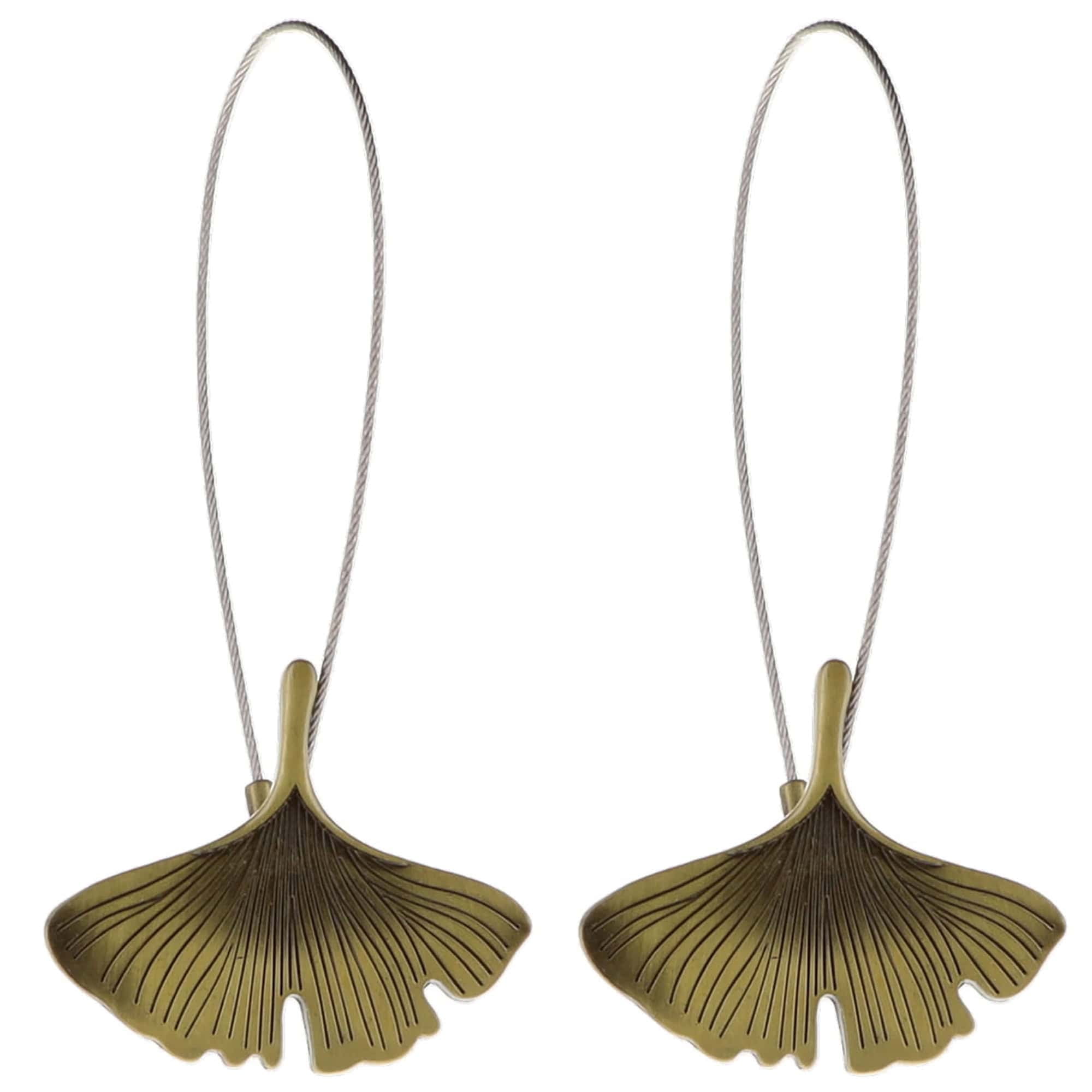 Bronze Metal Ginkgo Leaf Magnetic Curtain Tiebacks Set of 2
