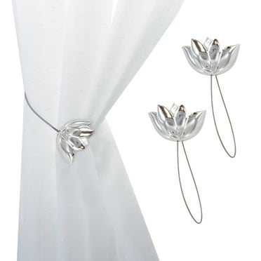 Set of 2 Magnetic Tulip Curtain Tiebacks – Elegant Resin Design with Strong Magnet – Chrome