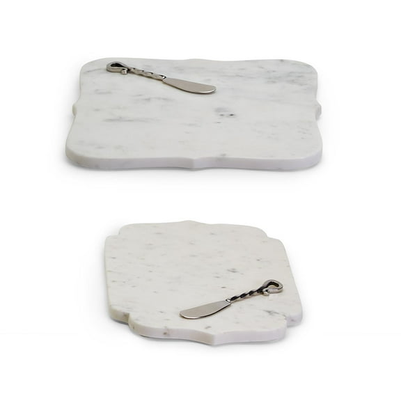 Set of 2 Marble Arabesque Serving Tray with Cheese Spreader Assorted 2 Designs