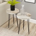 thumbnail image 1 of Set of 2 Marble Look Wood Round Side End Tables, White, 1 of 4