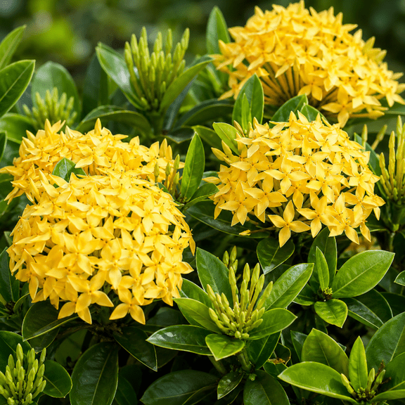 Set of 2 Maui Yellow Ixora Live Plants, 4-6 Inch Tall Flowering Shrubs for Outdoor Garden, Tropical Landscape Plants