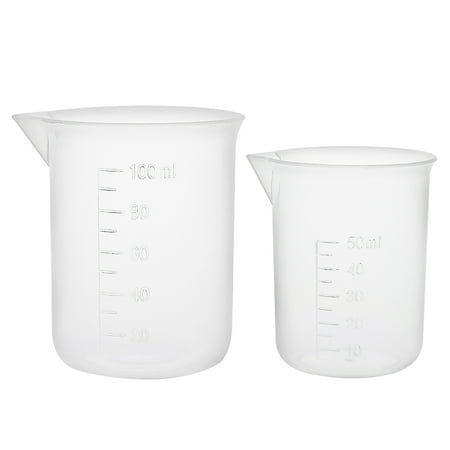 Set of 2 Measuring Cup Labs Plastic Graduated Beakers 50mL 100mL