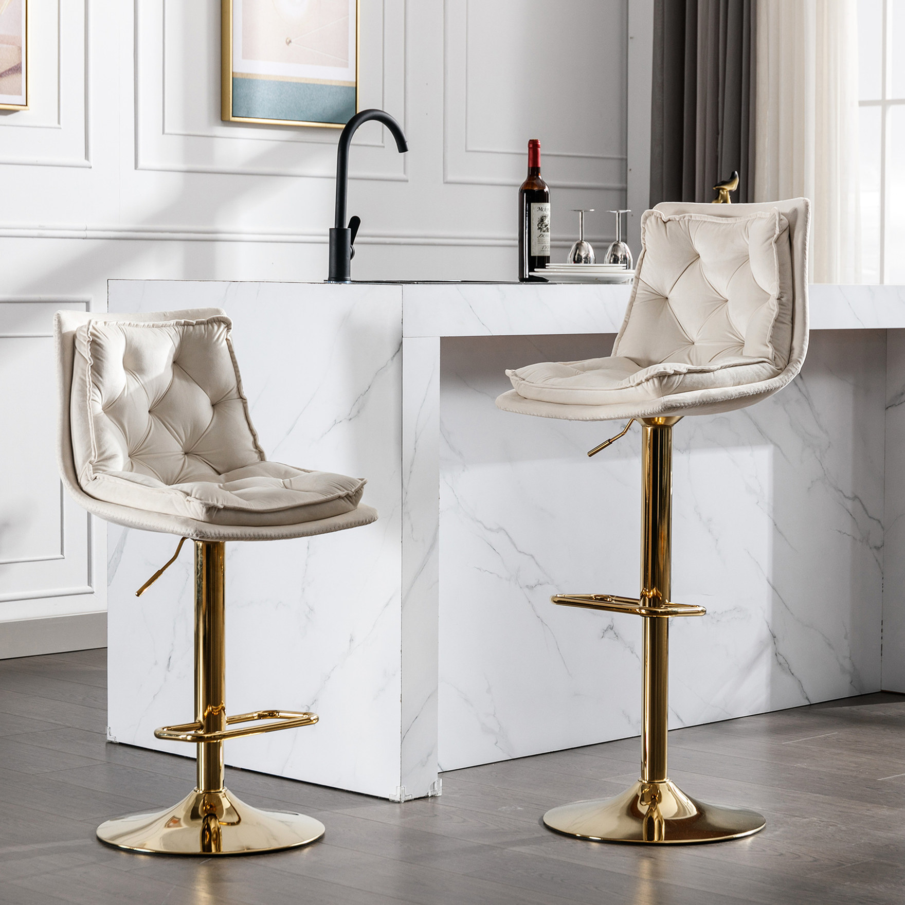 Set of 2 - Mechanical Lifting - Outdoor Bar - Stylish Golden Leg Stools ...