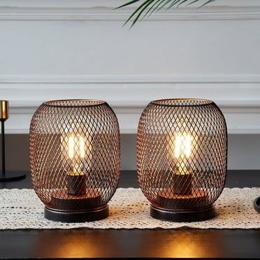 Set of 2 Medium Battery Outdoor lantern, Cordless Vintage Metal Lamp with LED Edison Bulb (Bronze)