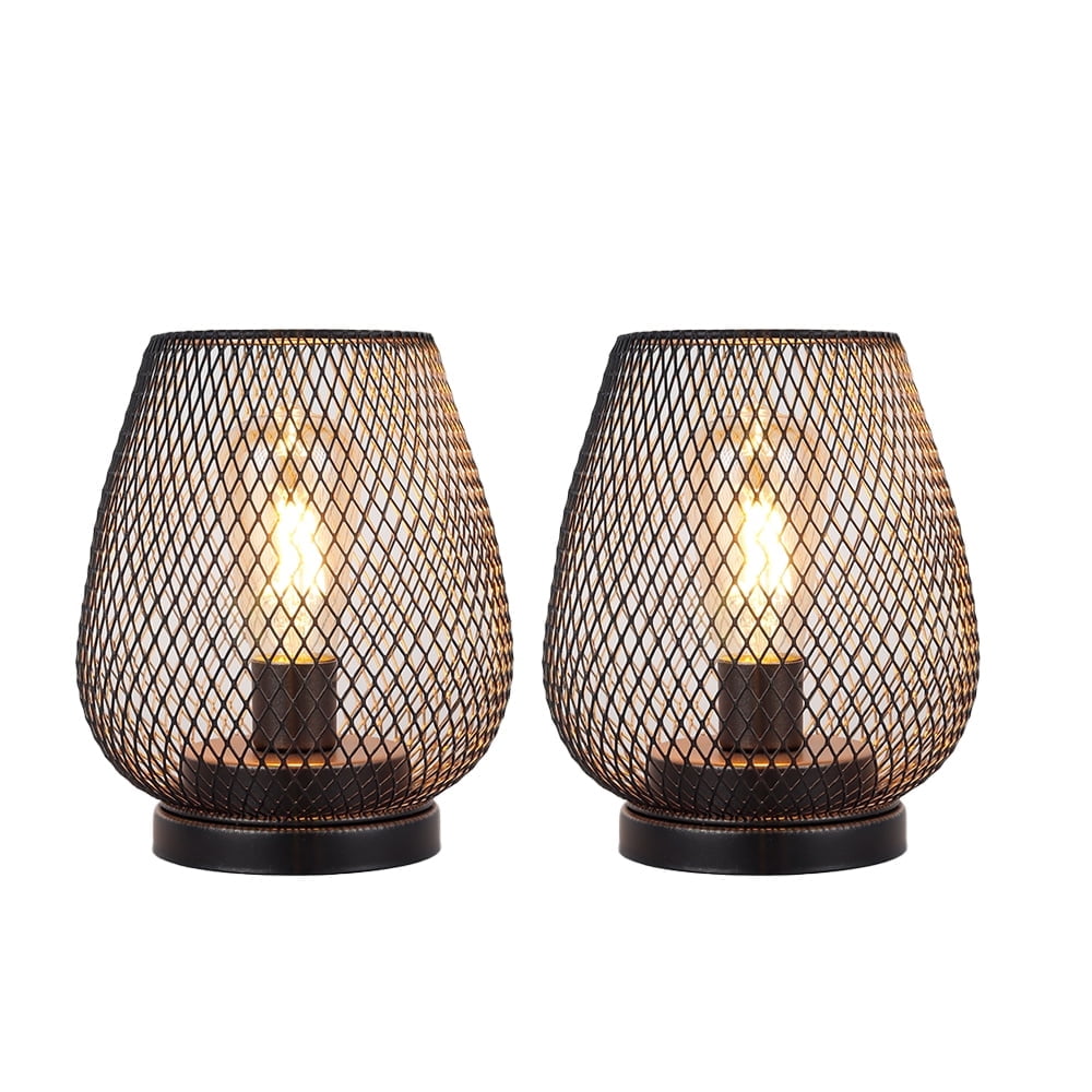 JHY DESIGN Medium Battery Powered Outdoor Lanterns Set of 2 Cordless Metal Lamp with LED Edison Bulb