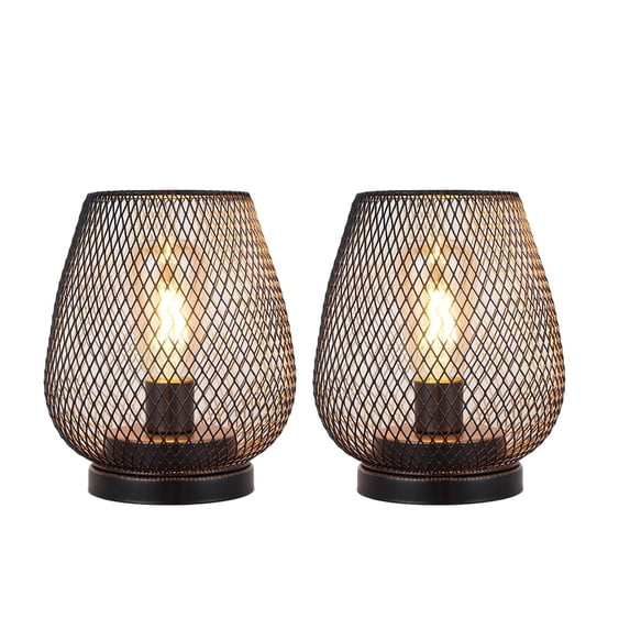 Set of 2 Medium Battery Powered Outdoor lantern, Cordless Metal Lamp with LED Edison Bulb (Bronze)