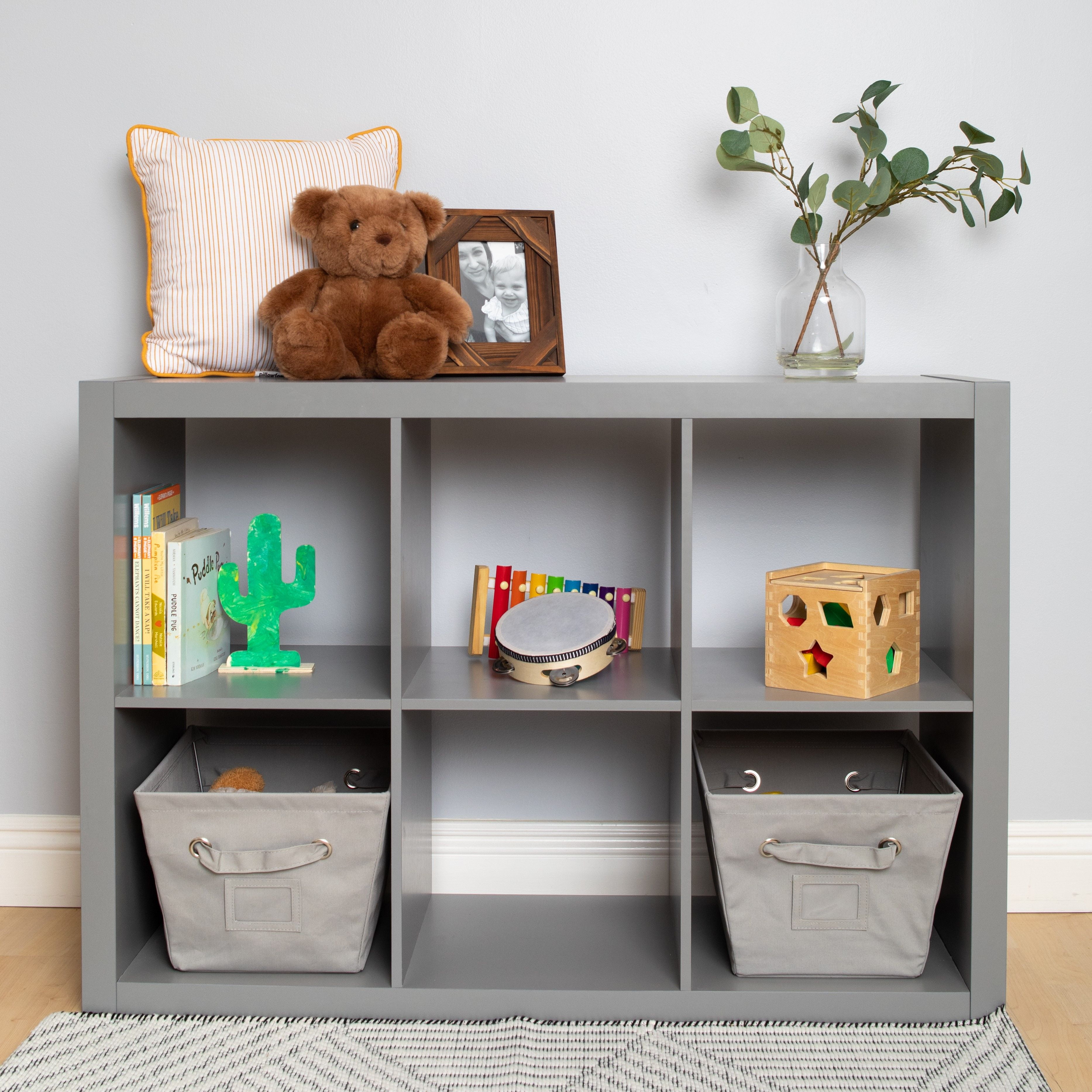 Set of 2 Storage Bins, Canvas, Rectangular, Medium, Gray