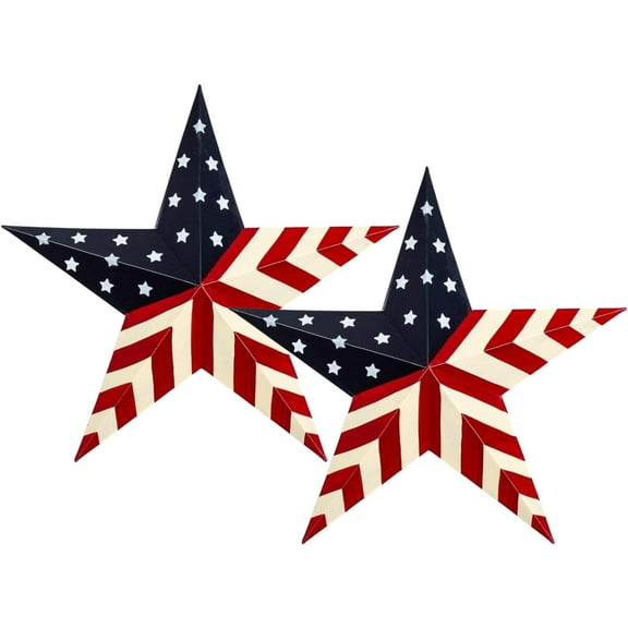 Set of 2 Metal Americana Dimensional Barn Stars - For Patriotic Decoration and Primitive Decor