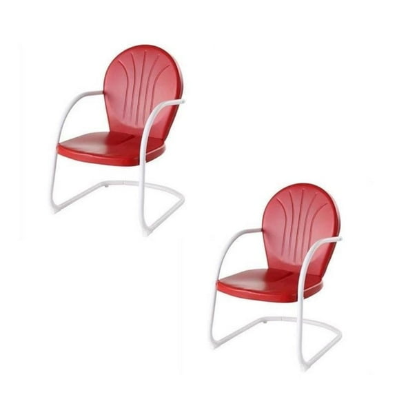 Home Square Metal Arm Chair with Included Items: Metal Patio Chair in Red, (Set of 2)