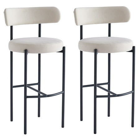 Set of 2 Metal Beige Velvet Bar Stools Modern Design Style Dining Room