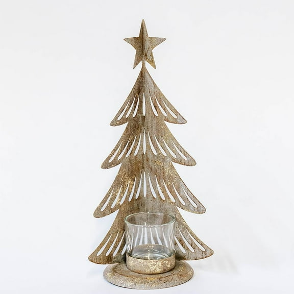 Set of 2 Metal Christmas Tree Tealight Candle Holder
