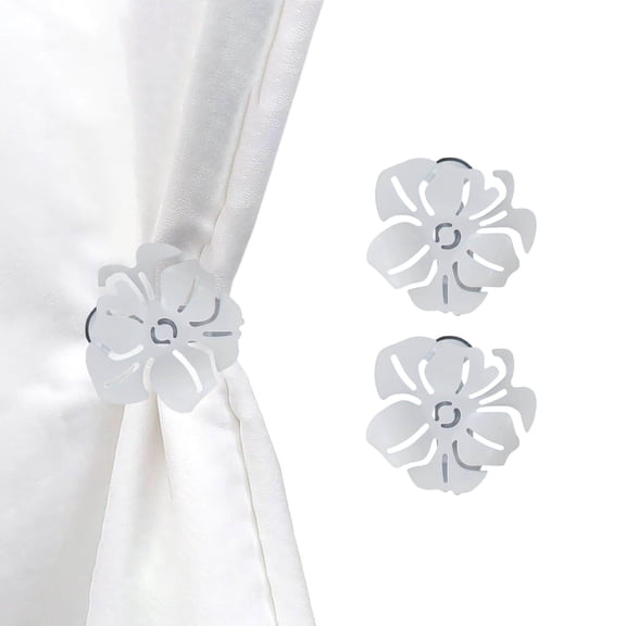 Evideco French Home Goods Curtain Holdbacks Set of 2 Metal Curtain Tiebacks – Elegant Poppy Flower Design Clip – No Installation Required – White