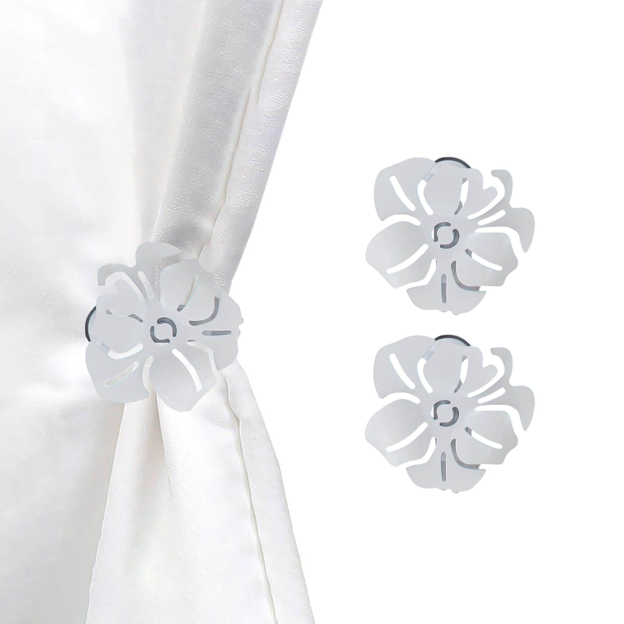 White Metal Poppy Flower Curtain Tiebacks Set of 2