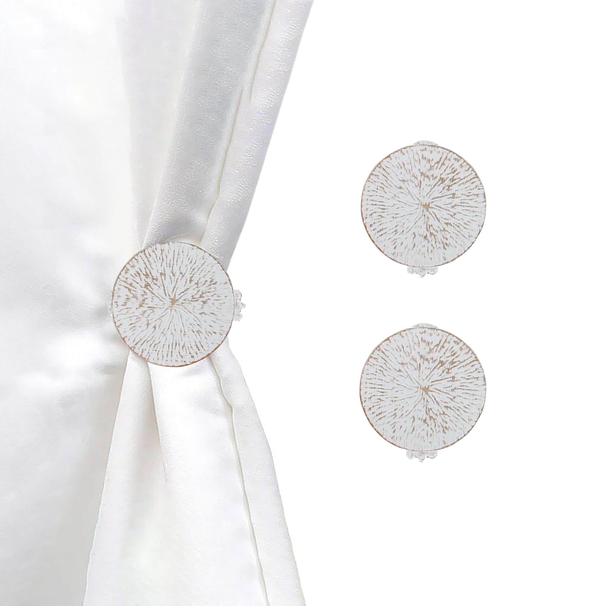 White and Gold Metal Round Curtain Tiebacks Set of 2