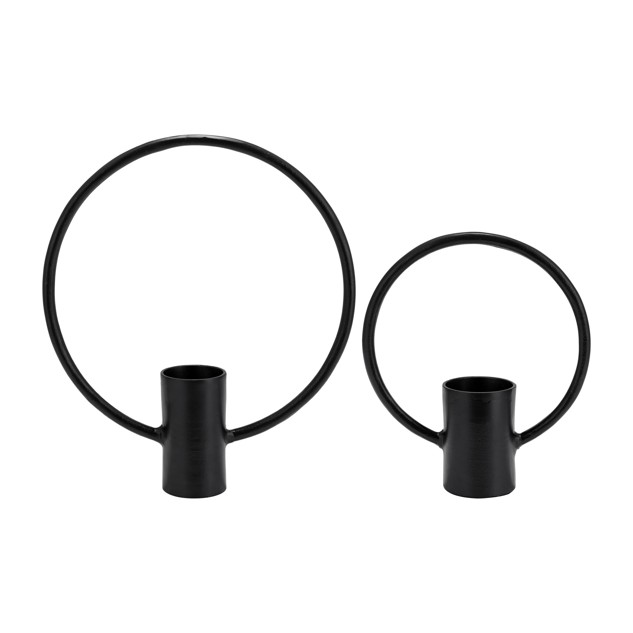 Set of 2 Black Aluminum Ring Candle Holders