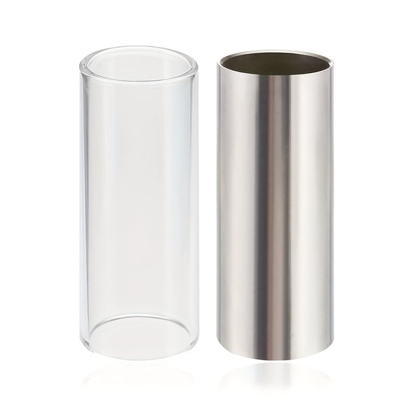 Set of 2 Metal Guitar Slide Tubes Measuring 50Mm/1.97In, Including a Glass Slide Bar And Finger Cots for Guitar