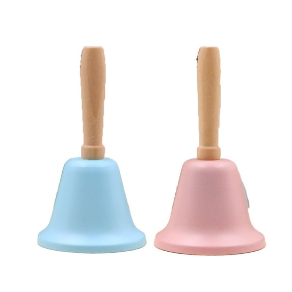Set of 2 Metal Hand Bells - Christmas Musical Bells for Hotels, Schools, Restaurants - blue + pink