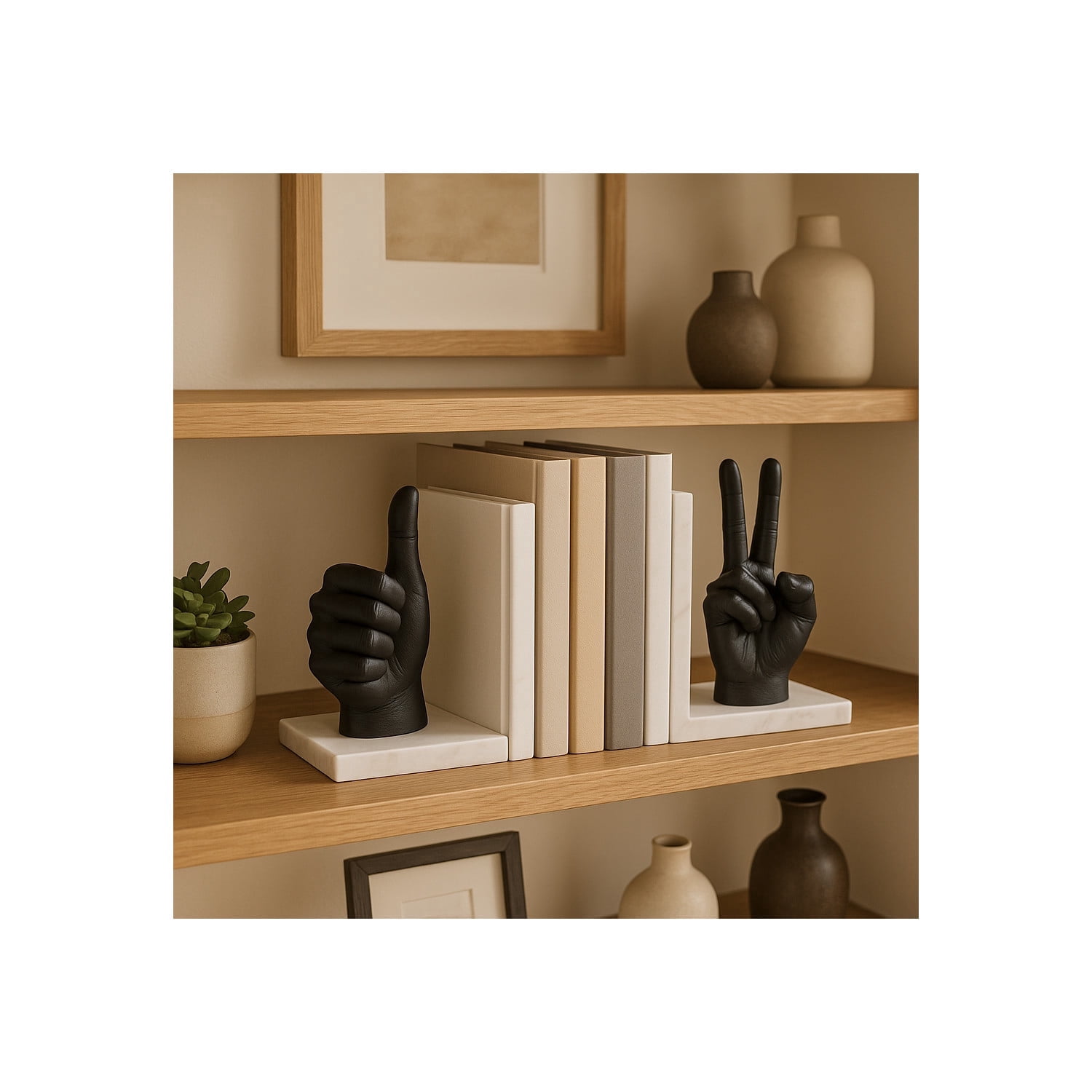 Decorative Thumbs Up and Peace Sign Bookends - Artistic Book Ends for ...