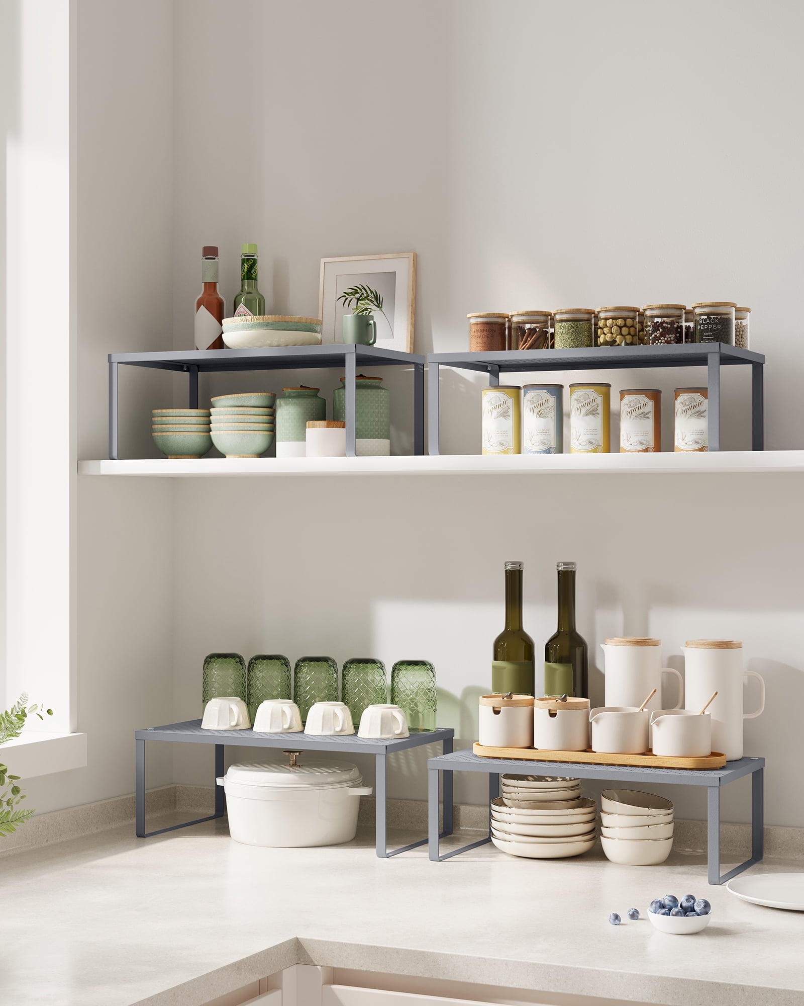 Set of 2 Metal Kitchen Counter Shelves - Stackable, Expandable Spice ...