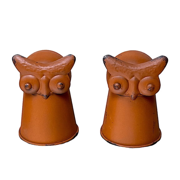 Set of 2 Metal Owls Figurines Statues Orange Fall Halloween Decor Metal Rustic Table Desk Shelf Indoor Outdoor 5.5" Tall