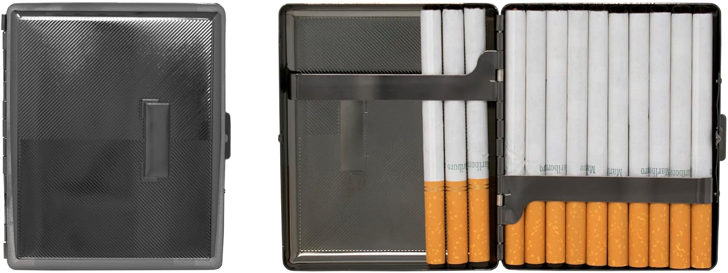 Set of 2 Metal-Plated 100s Cigarette Case & Stash Box (Black Diagonal Stripes)