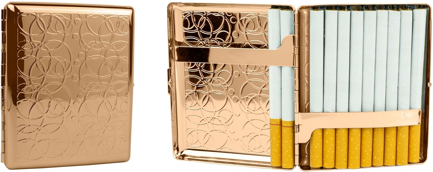 Set of 2 Metal-Plated 100s Cigarette Case & Stash Box (Rose Gold Rings)