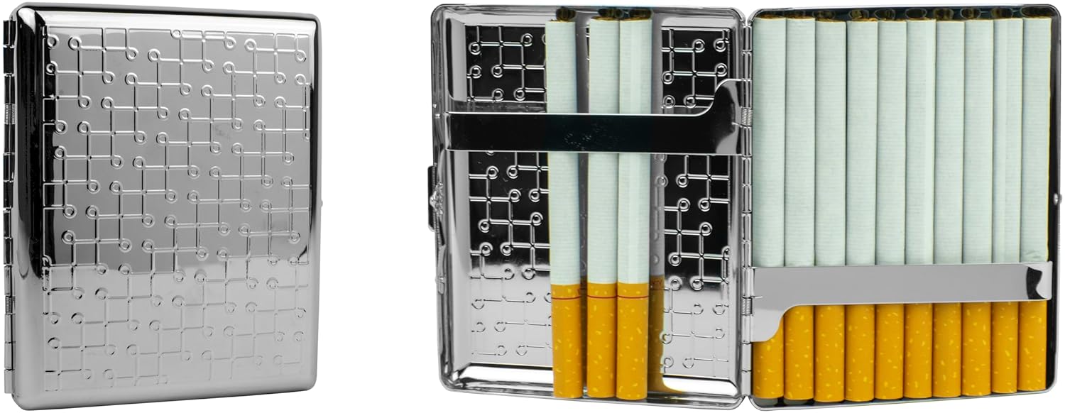 Set of 2 Metal-Plated 100s Cigarette Case & Stash Box (Silver Loops)