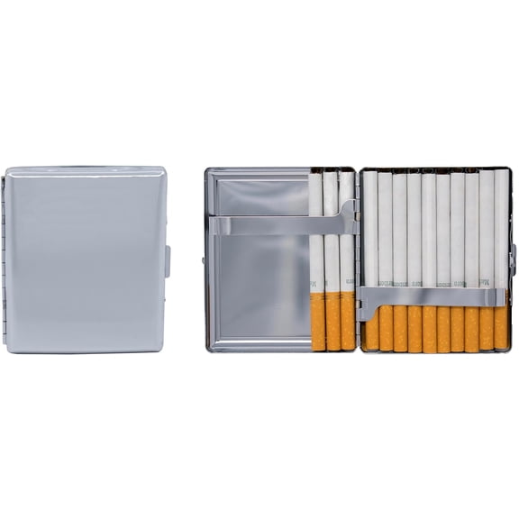 Set of 2 Metal-Plated 100s Cigarette Case & Stash Box (Silver Reflective)