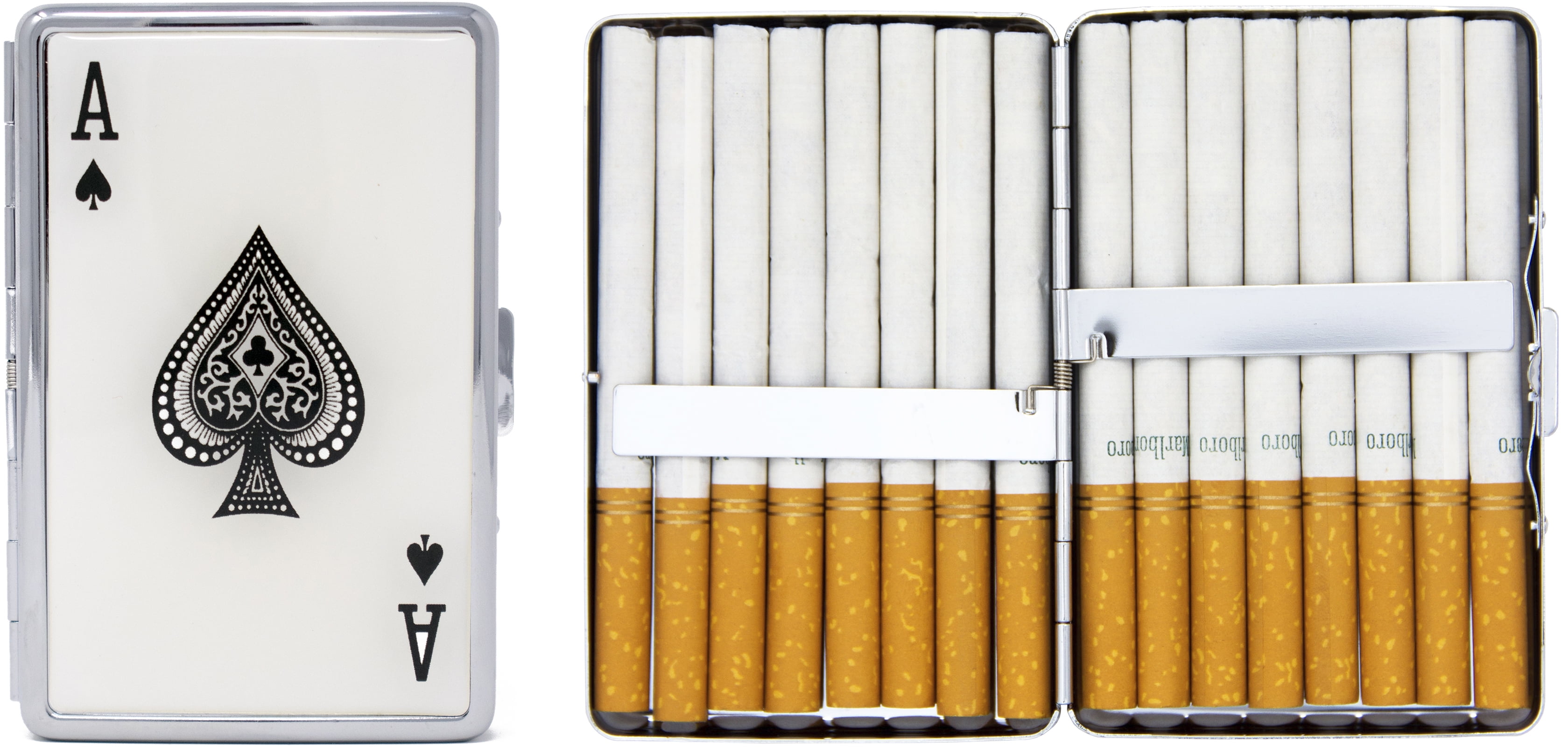 Set of 2 Metal-Plated 100s Compact Cigarette Case & Stash Box (Ace of Spades) 