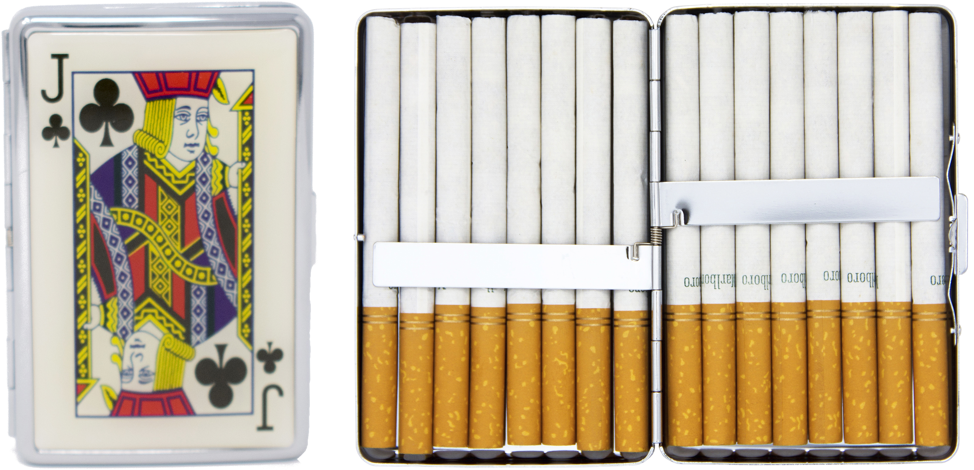 Set of 2 Metal-Plated 100s Compact Cigarette Case & Stash Box (Jack of Clubs)
